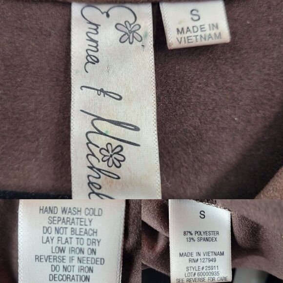 Vintage Faux Suede Mock Wrap 3/4 Sleeve Dress S Brown Stretch Native Peasant - Picture 3 of 8